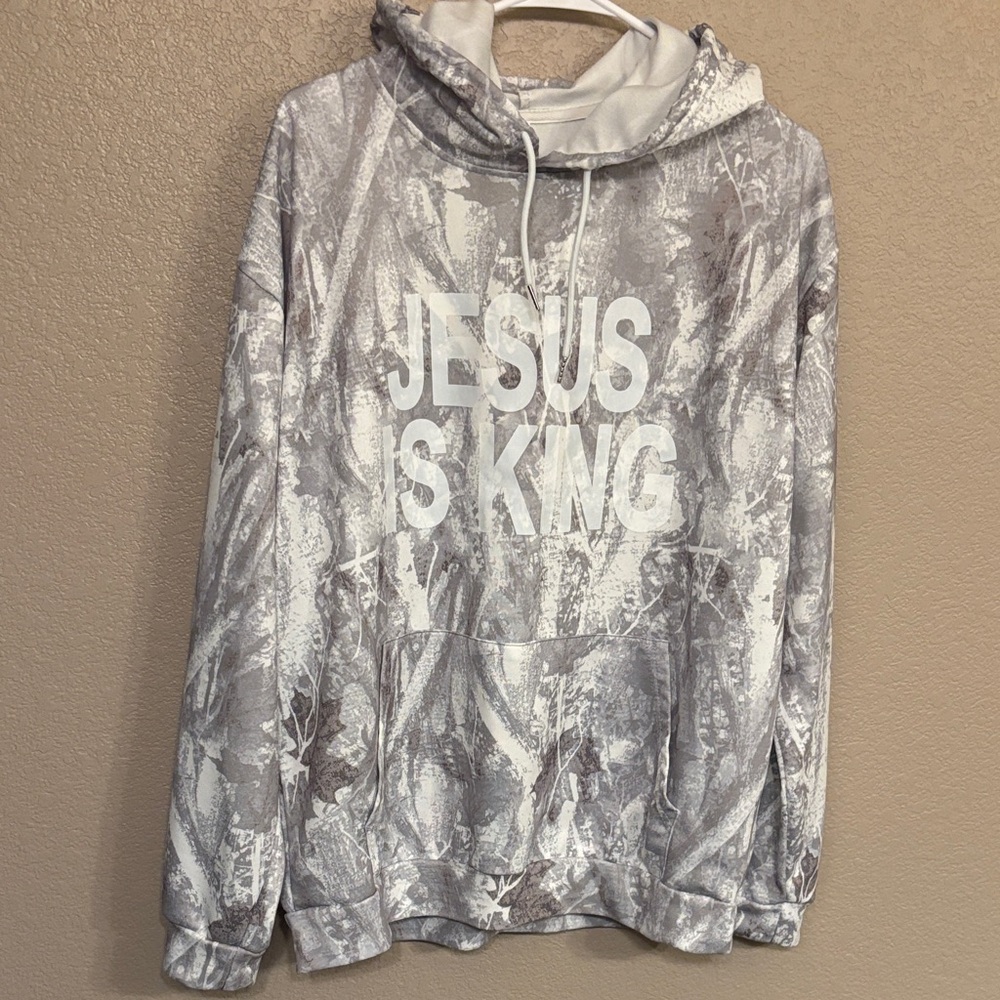 Gray Camo Jesus Is King Hoodie